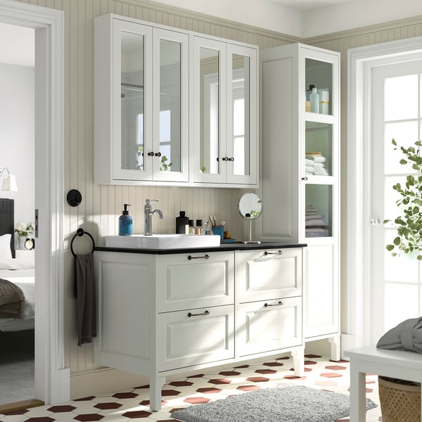 TÄNNFORSEN / ORRSJÖN Meuble de sdb avec lavabo, blanc/noir marbré, 49x21 1/2x35 3/8 "