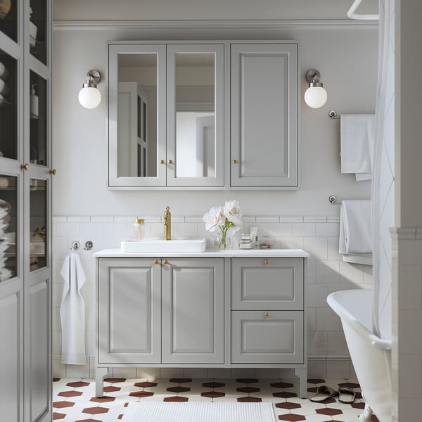 TÄNNFORSEN / ORRSJÖN Meuble de sdb avec lavabo, gris clair/blanc marbré, 49x21 1/2x35 3/8 "