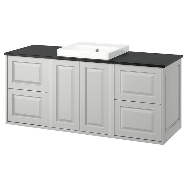 TÄNNFORSEN / ORRSJÖN Meuble de sdb avec lavabo, gris clair/noir marbré, 61x21 1/2x28 3/8 "