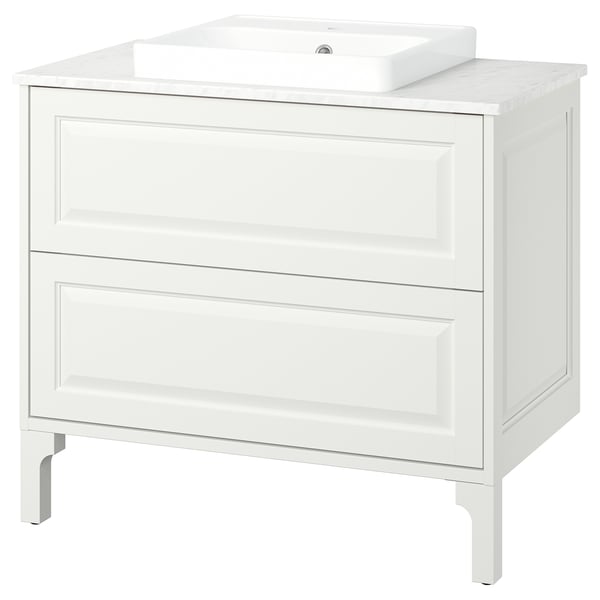 TÄNNFORSEN / ORRSJÖN Meuble sdb avec tiroirs/lavabo, blanc/blanc marbré, 37x21 1/2x35 3/8 "