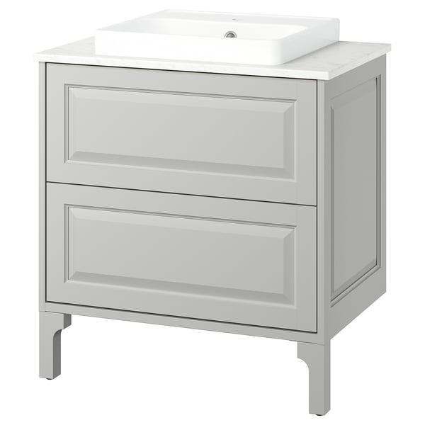 TÄNNFORSEN / ORRSJÖN Meuble sdb avec tiroirs/lavabo, gris clair/blanc marbré, 31x21 1/2x35 3/8 "