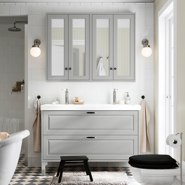 TÄNNFORSEN / ORRSJÖN Meuble sdb avec tiroirs/lavabo, gris clair, 49x21 3/4x34 5/8 "