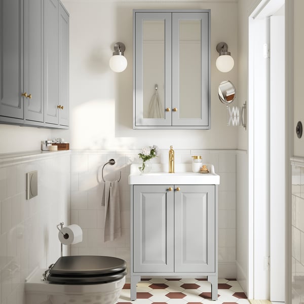 TÄNNFORSEN / RUTSJÖN Meuble sdb avec portes/lavabo, gris clair, 25 1/4x21 7/8x36 3/4 "