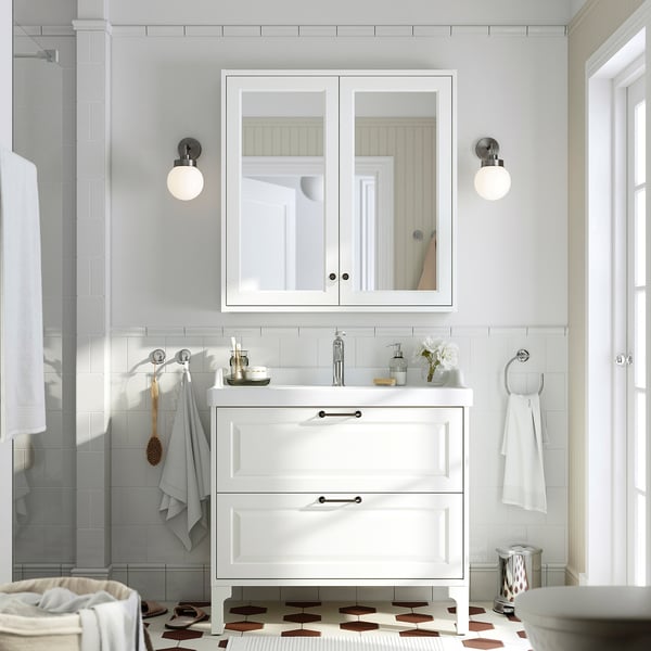 TÄNNFORSEN / RUTSJÖN Meuble sdb avec tiroirs/lavabo, blanc, 37 3/8x21 7/8x36 3/4 "