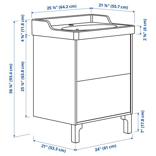 TÄNNFORSEN / RUTSJÖN Meuble sdb avec tiroirs/lavabo, gris clair, 25 1/4x21 7/8x36 3/4 "