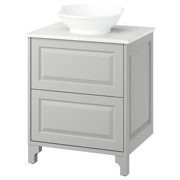 TÄNNFORSEN / VÄSTERSJÖN Meuble sdb avec tiroirs/lavabo, gris clair/blanc marbré, 25x21 1/2x35 7/8 "