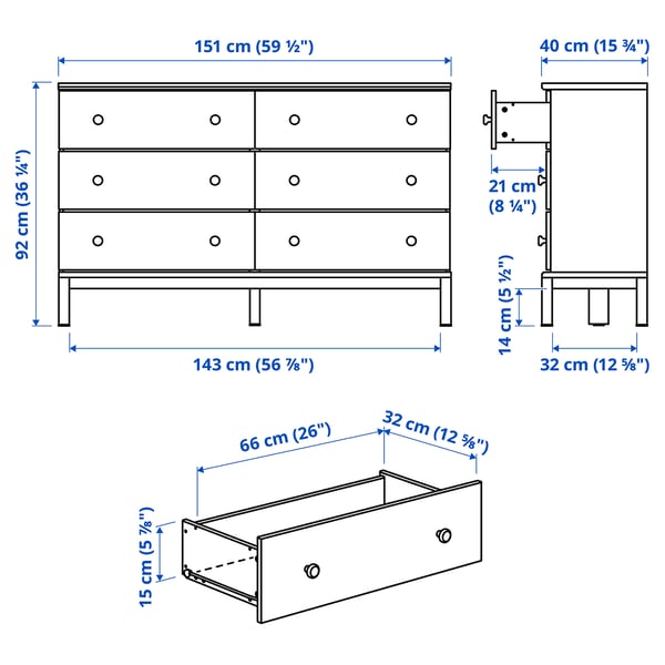 TARVA Commode à 6 tiroirs, pin, 59 1/2x36 1/4 "