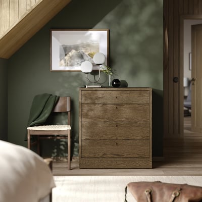 TONSTAD Commode à 4 tiroirs, brun chêne plaqué teinté, 32 1/4x18 1/2x35 3/8 "