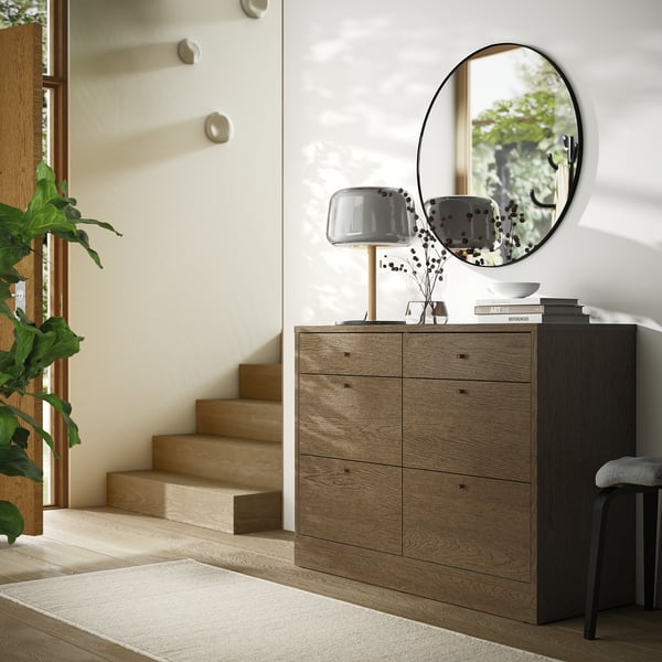 TONSTAD Commode à 6 tiroirs, brun chêne plaqué teinté, 47 1/4x18 1/2x35 3/8 "