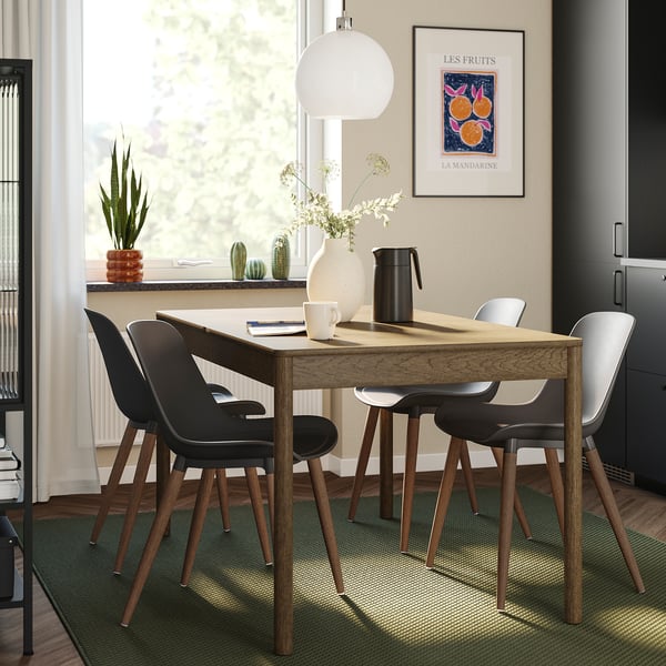TONSTAD / GRÖNSTA Table et 4 chaises, chêne plaqué teinté brun-noir/gris, 55 1/8/77 1/8x33 1/2 "