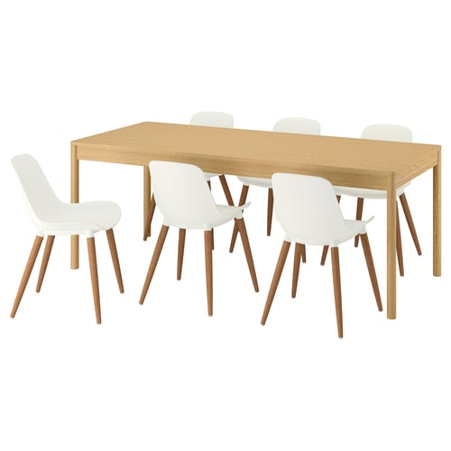 TONSTAD / GRÖNSTA Table et 6 chaises, chêne plaqué/blanc, 78 3/4x33 1/2 "