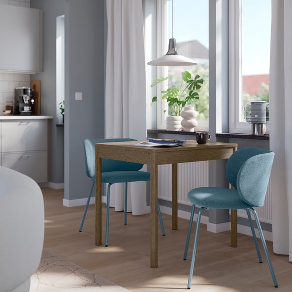 TONSTAD / KRYLBO Table et 2 chaises, chêne plaqué teinté brun-noir/Axvall bleu, 31 1/2/47 1/4x27 1/2 "