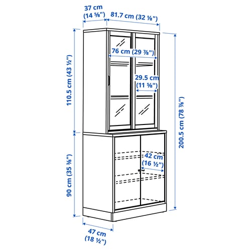 TONSTAD Rangement avec portes vitrées coul, brun chêne plaqué teinté/verre clair, 32 1/8x18 5/8x78 7/8 "