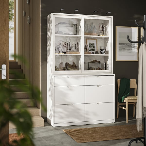 TONSTAD Rangement avec tiroirs, blanc cassé/verre, 47 1/2x18 1/2x81 1/8 "