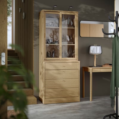 TONSTAD Rangement avec tiroirs, chêne plaqué/verre, 32 1/4x18 1/2x82 5/8 "