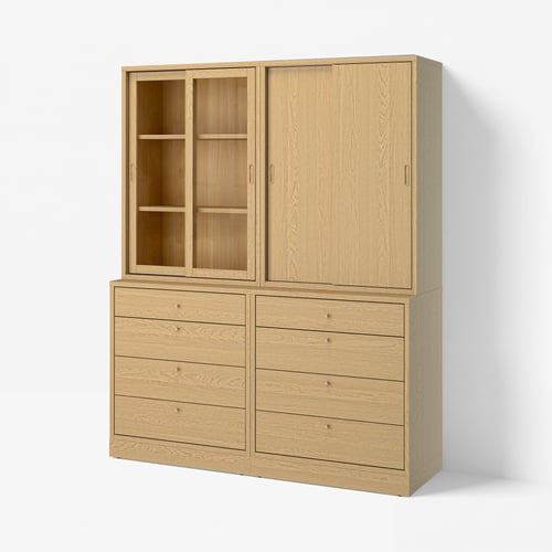 TONSTAD Rangement avec tiroirs, chêne plaqué/verre, 64 5/8x18 1/2x82 5/8 "