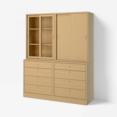 TONSTAD Rangement avec tiroirs, chêne plaqué/verre, 64 5/8x18 1/2x82 5/8 "