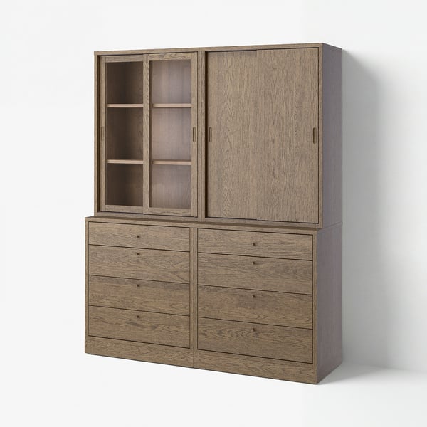 TONSTAD Rangement avec tiroirs, teinté brun chêne plaqué/verre, 64 5/8x18 1/2x82 5/8 "