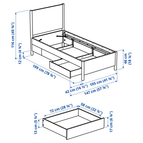 TONSTAD Structure de lit avec rangement, blanc cassé/Lyngör blanc, 1 place
