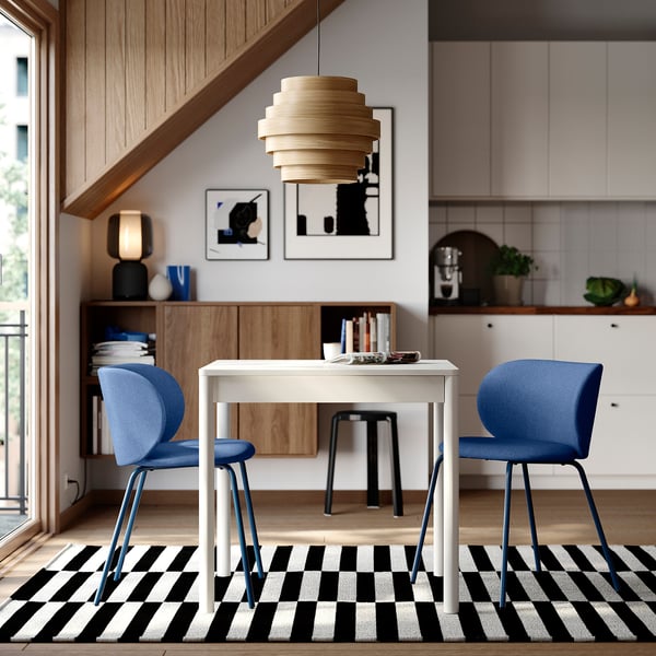 TONSTAD Table et 2 chaises, blanc cassé/Tonerud bleu, 31 1/2/47 1/4x27 1/2 "