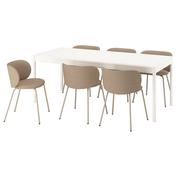 TONSTAD Table et 6 chaises, blanc cassé/Tonerud beige foncé, 78 3/4x33 1/2 "