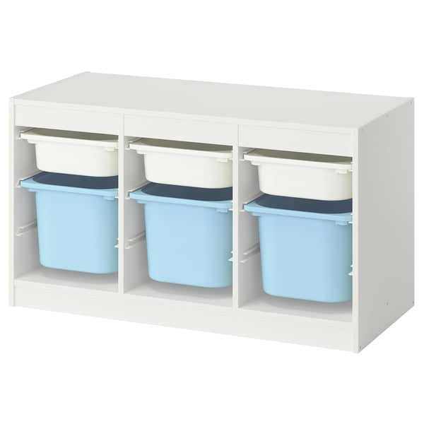 TROFAST Rangement+boîtes, blanc blanc/bleu clair, 39x17 3/8x22 "