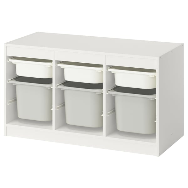 TROFAST Rangement+boîtes, blanc blanc/gris, 39x17 3/8x22 "