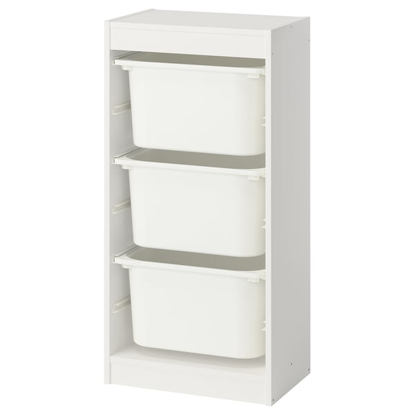 TROFAST Rangement+boîtes, blanc/blanc, 18 1/8x11 3/4x37 "