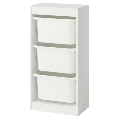 TROFAST Rangement+boîtes, blanc/blanc, 18 1/8x11 3/4x37 "