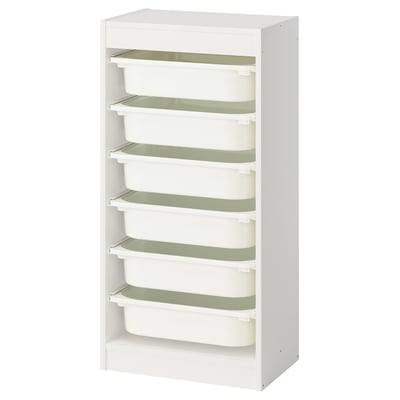 TROFAST Rangement+boîtes, blanc/blanc, 18 1/8x11 3/4x37 "