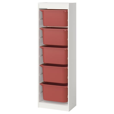 TROFAST Rangement+boîtes, blanc/rouge, 18 1/8x11 3/4x57 1/8 "