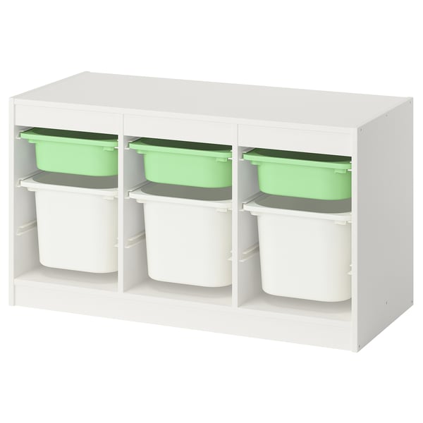 TROFAST Rangement+boîtes, blanc vert clair/blanc, 39x17 3/8x22 "