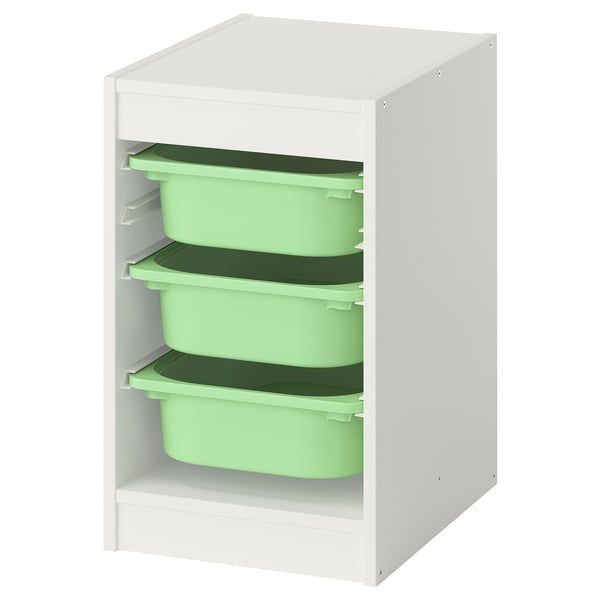 TROFAST Rangement+boîtes, blanc/vert clair, 13 3/8x17 3/8x22 "