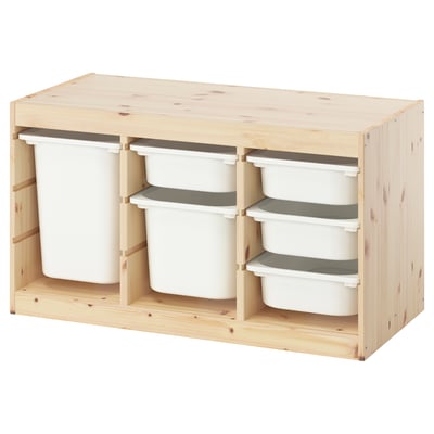 TROFAST Rangement+boîtes, pin teinté blanc clair/blanc, 36 5/8x17 3/8x20 1/2 "