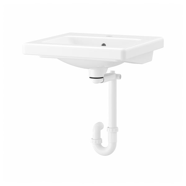 TVÄLLEN Lavabo avec siphon, blanc, 19 5/8x19 1/8 "