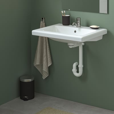 TVÄLLEN Lavabo avec siphon, blanc, 25 1/2x19 1/8 "
