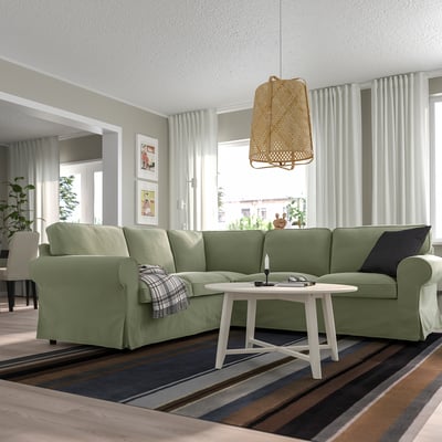 UPPLAND Canapé d'angle, 4 places, Hakebo gris/vert