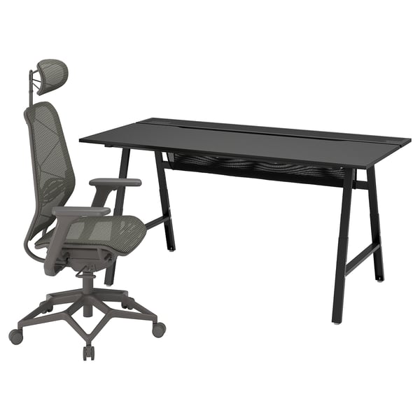UTESPELARE / STYRSPEL Bureau et chaise de jeu, noir/gris