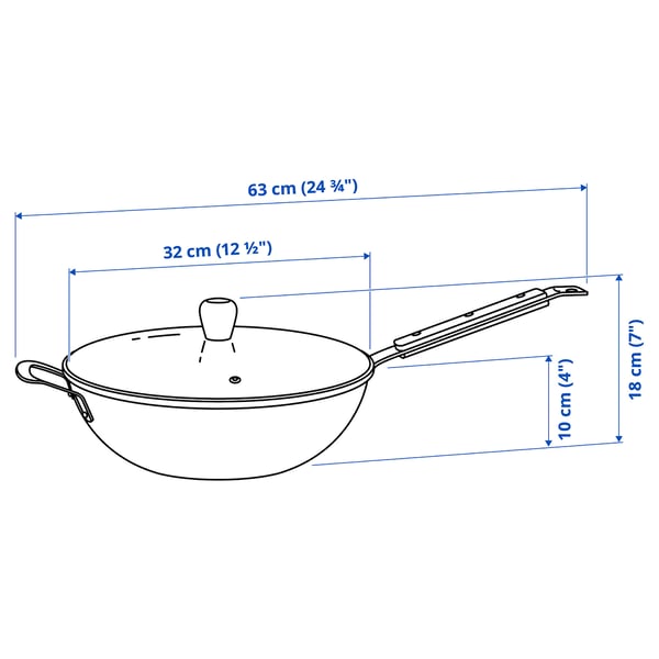 VARDAGEN Wok avec couvercle, verre/acier au carbone hêtre, 13 "