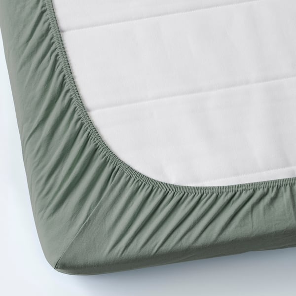 VÅRVIAL Drap-housse pour lit d'appoint, gris-vert, 1 place