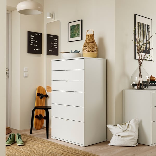 VIHALS Commode à 6 tiroirs, blanc/fonction ouverture/fixation, 27 1/2x18 1/2x47 1/4 "