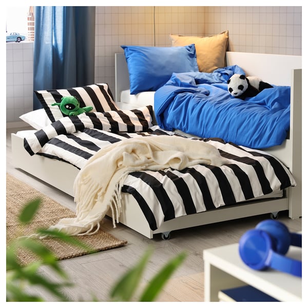VIHALS Lit d'appoint et lit gigogne/2 mat, blanc/Åsvang mi-ferme, 1 place