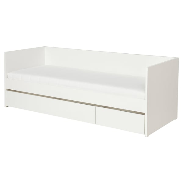 VIHALS Lit d'appoint+rangement/1 matelas, blanc/Åsvang mi-ferme, 1 place
