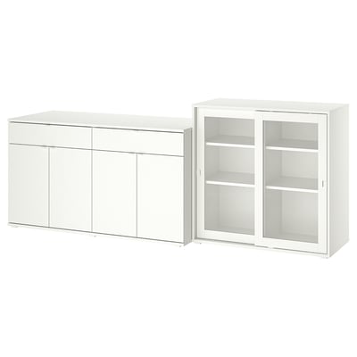VIHALS Rangement portes vitrées, blanc/verre clair, 92 1/2x18 1/2x35 3/8 "