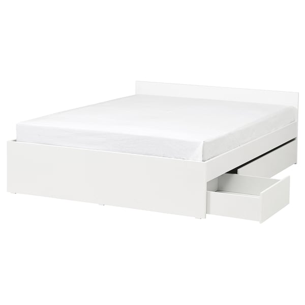 VIHALS Structure de lit +2 coffres, blanc, Grand 2 places