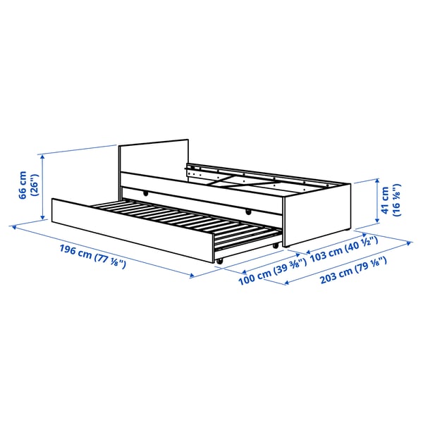 VIHALS Structure de lit avec 1 lit gigogne, blanc, 1 place