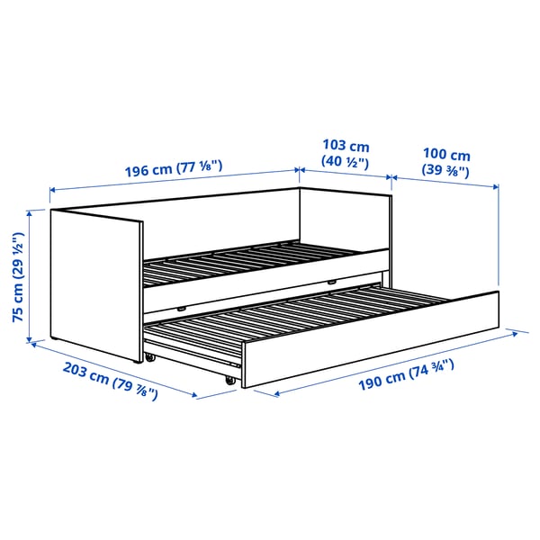 VIHALS Structure lit d'appoint+lit gigogne, blanc, 1 place
