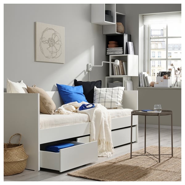 VIHALS Structure lit d'appoint + rangement, blanc, 1 place