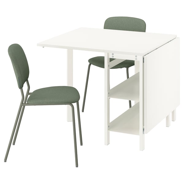 VIHALS / VIHALS Table et 2 chaises, table à rabat blanc/vert Tibbleby gris-vert, 15 3/8/37 3/8/59 1/2x35 3/8 "