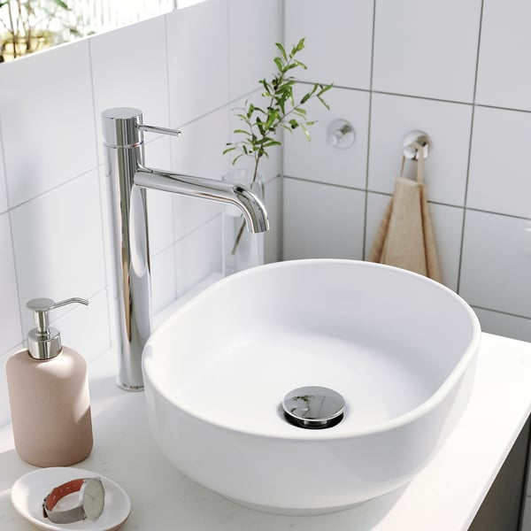 VINDELÄLVEN Lavabo intégré avec siphon, blanc, 15 3/8x12 1/4 "
